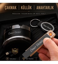 Kişiye Özel Şarjlı Çakmak Küllük Anahtarlık Hediye Seti - Babaya Sevgiliye Eşe Arkadaşa Lüks Hediye Seti