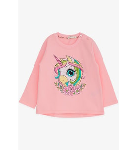 Breeze Kız Çocuk Uzun Kollu Tişört Unicorn Baskılı 1.5-5 Yaş, Pembe