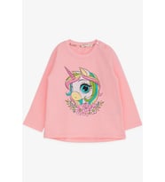 Breeze Kız Çocuk Uzun Kollu Tişört Unicorn Baskılı 1.5-5 Yaş, Pembe