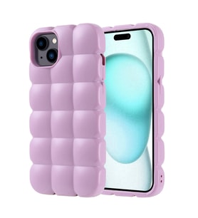 Apple iPhone 15 Plus Uyumlu Kılıf Silikon Parlak Esnek Yumuşak Kabartmalı Zore Dom Dom Kapak (Lila)