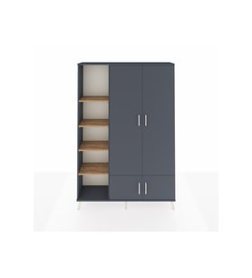 Arges Dolap 6 Raflı 4 Kapaklı Tek Askılı 132x30x195 Antrasit-Antrasit/Çam