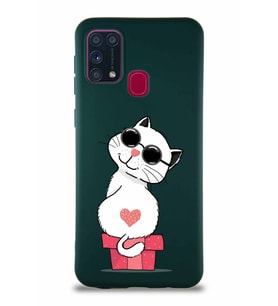 Samsung Galaxy M31 Soft Premier Kapak Coolcat Tasarımlı Silikon Kılıf - Yeşil (Şeffaf)