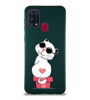 Samsung Galaxy M31 Soft Premier Kapak Coolcat Tasarımlı Silikon Kılıf - Yeşil (Şeffaf)