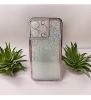 İPHONE 13 Pro Şeffaf Desenli Kaliteli Silikon Telefon Kılıfı (Pembe)