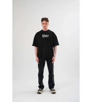 Erkek Kısa Kol Yazlık Tişört Bisiklet Yaka Baskılı Oversize T-Shirt - Siyah