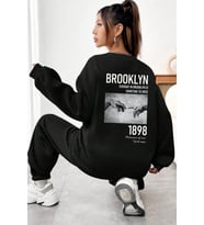 Unisex 1898 Baskılı Bisiklet Yaka Eşofman Takımı (Siyah)