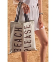 Beach Please Desen Baskılı Plaj Çantası (Bej)