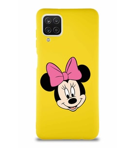 Samsung Galaxy A12 Soft Premier Kapak Minnie Mouse-C Tasarımlı Silikon Kılıf - Sarı (Şeffaf)