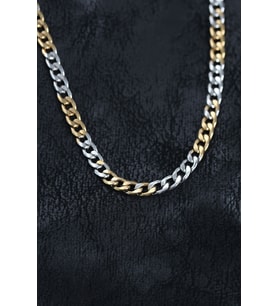316L Çelik Gümüş ve Gold Renk Curb Erkek Kolye 5886 - GLST8532-9955