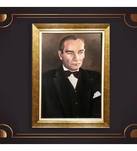 Altın Varaklı Çerçeveli Paspartulu Atatürk Tablo DC0837 (Gold)