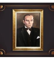 Altın Varaklı Çerçeveli Paspartulu Atatürk Tablo DC0837 (Gold)