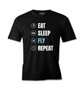 Plane Pilot Eat Sleep Fly Quote  Siyah Erkek Tshirt