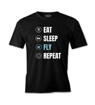 Plane Pilot Eat Sleep Fly Quote  Siyah Erkek Tshirt