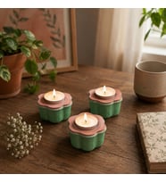 El Yapımı Nil Yeşili Dekoratif Mumluk Seti 3'lü Dokulu Alçı Tealight Mumluk Ev Dekorasyonu Ev Hediyesi