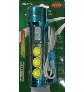 Ultra Güçlü Usb Şarjlı Mavi El Feneri Kamp Feneri Avcılık Feneri