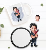 BK Gift Kişiye Özel Erkek Kuaför Karikatürlü Beyaz Kupa ve Ahşap Bardak Altlığı Hediye Seti-1