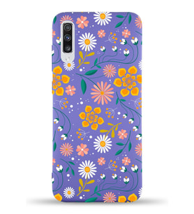 Samsung Galaxy A70 Uyumlu Lansman Kılıf Çiçek Tasarımlı İçi Kadife Kapak-Mor (Şeffaf)