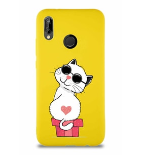 Huawei P20 Lite Soft Premier Kapak Coolcat Tasarımlı Silikon Kılıf - Sarı (Şeffaf)