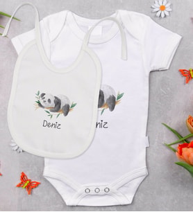 BK Kids Kişiye Özel İsimli Bebek Body Zıbın ve Mama Önlüğü Hediye Seti - Model 25