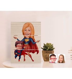 BK Gift Kişiye Özel Anneler Günü Temalı Süper Anne ve Çocuk Karikatürlü Otantik Masaüstü Ahşap Palet Çerçeve-1 (Beyaz)
