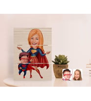 BK Gift Kişiye Özel Anneler Günü Temalı Süper Anne ve Çocuk Karikatürlü Otantik Masaüstü Ahşap Palet Çerçeve-1 (Beyaz)