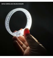 Beyaz-Gümüş Led Işıklı Baskı Yapılabilen Pilli Bileklik Bilezik 1,5 cm Genişlik