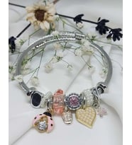 Pandora Model Uğur Böceği Ve Kalp Charmlı Çelik Bileklik