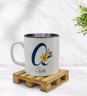 BK Gift Kişiye Özel Harf ve İsim Tasarımlı İçi Siyah Renkli Kupa Bardak Model 2