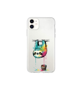 iPhone 11 ile Uyumlu Splash Tembel Hayvan Tasarımlı Şeffaf Silikon Kılıf