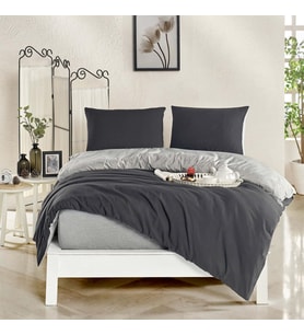 Çift Kişilik Nevresim Takımı (Lastikli Çarşaf+Yastık Kılıfı+Yorgan Kılıfı) Çift Yönlü Pamuk-Polyester 90x190 100x200 120x200 160x200 180x200 200x200 (Antrasit-Gri, 160x200)