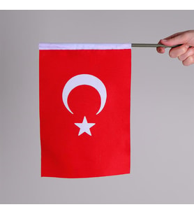Türkiye Milli Elde Sallama Bayrağı Alpaka Kumaş Kenarları Sıcak Kesim 10 Adet