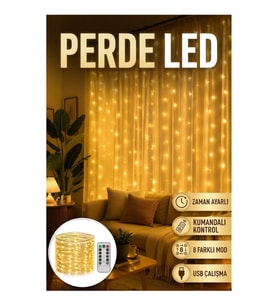3x3 Metre Günışığı Perde Led Işık 8 Modlu Zaman Ayarlı USB Dekoratif Aydınlatma