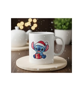 "Stich Christmas Yılbaşı" Baskılı Hediye Özel Tasarım Kupa Bardak (Beyaz)