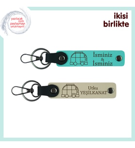 Yolda Olmanın Huzurunu Simgeler, Karavanlı Kişisel Deri Anahtarlık Set, İsim Yazılı, Turkuaz-S Kahve