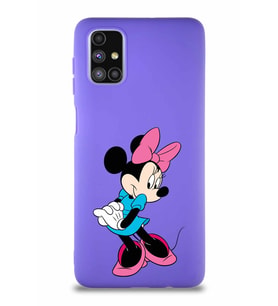 Samsung Galaxy M51 Soft Premier Kapak Minnie Mouse-F Tasarımlı Silikon Kılıf - Mor (Şeffaf)