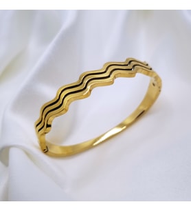 Orjinal Çelik Dalgalı Desen Gold Tasarım Çelik Kelepçe Bileklik