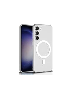 Samsung Galaxy S23 Uyumlu Kılıf Wireless Şarj Özellikli Zore Kıpta M-safe Silikon Kapak (Gümüş)