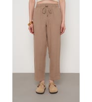 KADIN %100 İNCE KETEN REGULAR KALIP PANTOLON (Karamel)