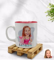 BK Gift Kişiye Özel O Bir Çiçek Karikatürlü İçi Kırmızı Renkli Kupa Bardak Model 1