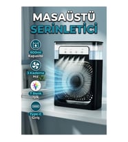 Püskürtmeli Masaüstü Serinletici Fan 600 ml – 3 Kademe, Zamanlayıcı, 7 Renk Işık, Type-C