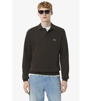 Lacoste Men's Classic Fit Sweatshirt Polo Yaka Düğmeli Organik Pamuk Fitilli Erkek Sweatshirt Kahverengi