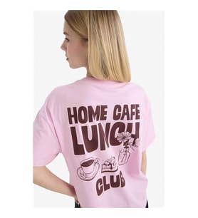 Defacto Oversıze Sırt Baskılı Pembe Kadın T-Shirt G2510AX/PN606