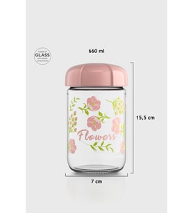 Renga Rhea 660 ml Flower Desenli Cam Kavanoz 132006 Pembe