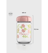 Renga Rhea 660 ml Flower Desenli Cam Kavanoz 132006 Pembe