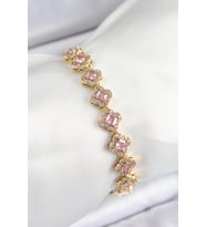 Pirinç Zirkon Taşlı Pembe Yonca Baget Model Gold Renk VIP Seri Kadın Bileklik 58 - SSSSSS7835-1