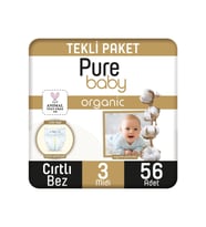 Pure Baby  Organik Pamuklu Cırtlı Bez Tekli Paket 3 Numara Midi 56 Adet