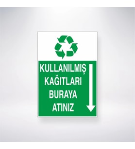 Kullanılmış Kağıtları Buraya Atınız 21x28 Arkası Yapışkanlı Levha