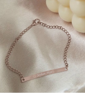 BK Gift Kişiye Özel İsimli Slim Rose Plakalı Bileklik