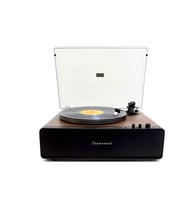 Crownwell Vegas Plus Black Bluetooth Pikap - Ahşap Kaplama Akrilik Cam Kapaklı LED Panelli LP Plak Çalar CW017