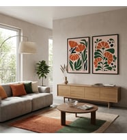 Premium Modern Geometrik Çiçek Figürlü İkili Salon Tablosu
